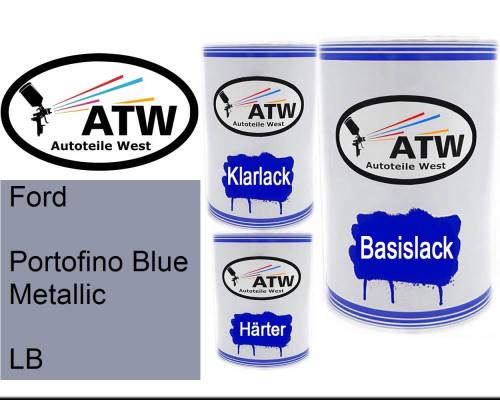 Ford, Portofino Blue Metallic, LB: 500ml Lackdose + 500ml Klarlack + 250ml Härter - Set, von ATW Autoteile West.